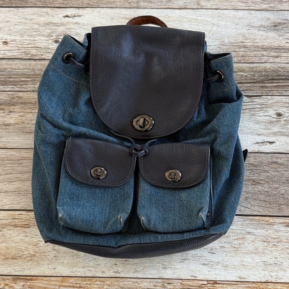 Coach Billie Jean Denim & Leather Backpack - Picture 4 of 5
